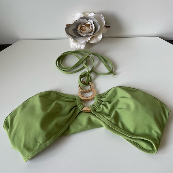 NWT SML Pistachio green gold ring multi sexy halter low rise bikini lime scrunch - Picture 7 of 12